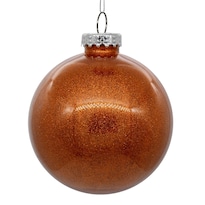 Adorno Navideño Bola Transparente Vickerman Con Glitter Naranja - Venta Internacional.