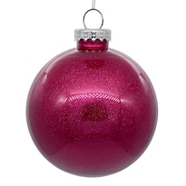 Adorno Navideño Vickerman Bola Transparente Con Brillantina Fucsia - Venta Internacional.