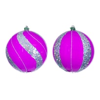 Set De Adornos Vickerman Bolas De Lentejuelas Y Perlas En Color Rosa Fucsia De 12 Cm - Venta Internacional.