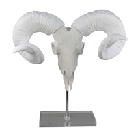 Escultura Cabeza De Carnero Grande Benzara Mitch En Resina Blanca 40 Cm - Venta Internacional.