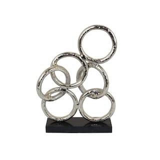 Foto 2 | Foto 2 | Escultura De Anillos Entrelazados Abstractos Benzara De Metal Plateado De 37 Cm - Venta Internacional.