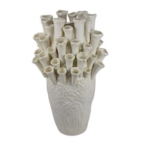 Jarrón Decorativo Benzara Con Diseño De Coral Blanco En Cerámica 46 Cm - Venta Internacional.