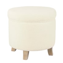 Puf Otomano De Almacenamiento Benzara Loni Redondo 48 Cm Beige De Imitación A Piel De Oveja - Venta Internacional.