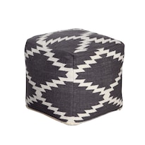 Puf Decorativo Benzara Poby Blanco/gris Zig Zag En Lana 48x48x48 Cm - Venta Internacional.