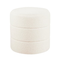 Puff Redondo Benzara Sem En Color Crema De Bouclé De 45 Cm - Venta Internacional.