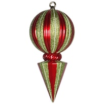 Adorno Navideño Vickerman Esfera Brillante A Rayas Rojas Y Lima De 30 Cm - Venta Internacional.
