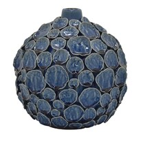 Jarrón Benzara Remus De Cerámica Esmaltada Azul Con Relieve De Piedras - Venta Internacional.