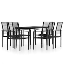 Conjunto De Comedor Para Patio Casafoyer De 7 Piezas En Negro Con Tapa De Vidrio - Venta Internacional.