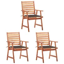 Juego De 3 Sillas De Comedor Para Exteriores Casafoyer Con Cojines De Madera De Acacia - Venta Internacional.