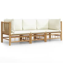 Conjunto De Sala De Patio Casafoyer De Bambú 3 Piezas Con Cojines - Venta Internacional.