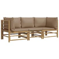 Conjunto De Salón Para Patio Casafoyer De Bambú Con Cojines Taupe 3 Piezas - Venta Internacional.