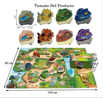 Foto 3 | Foto 3 | Juego Dinosaurio con Coches y Alfombra Verde 16 Piezas