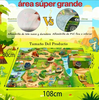 Foto 4 | Foto 4 | Juego Dinosaurio con Coches y Alfombra Verde 16 Piezas