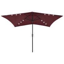 Parasol Skm Con Luces Led Y Poste De Acero Rojo Burdeos 2 M X 3 M - Venta Internacional.