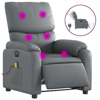 Foto 3 | Foto 3 | Sillón Reclinable Eléctrico Con Masaje Vidaxl De Cuero Sintético Gris - Venta Internacional.
