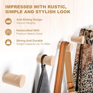 Foto 3 | Foto 3 | Ganchos De Pared Bsdonte Wood Paquete De 6 Ganchos Para Abrigos De Madera Natural - Venta Internacional.