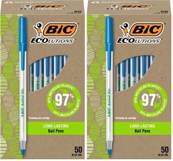 Foto 1 | Foto 1 | Bolígrafos Bic Ecolutions Round Stic Con Tinta Azul Paquete De 50 - Venta Internacional.