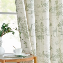 Cortinas Jinchan De Lino Toile De Jouy 244 Cm De Largo 2 Paneles Verde - Venta Internacional.