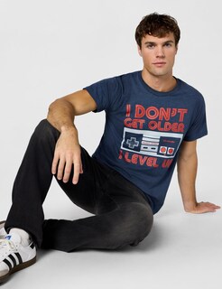 Foto 2 | Foto 2 | Camiseta Nintendo Leveling Up Para Hombre Azul Marino Talla L - Venta Internacional.