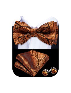 Foto 1 | Foto 1 | Conjunto De Corbata De Moño Barry.wang En Seda Negra Naranja Quemado Para Hombre - Venta Internacional.