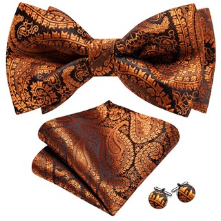 Foto 2 | Foto 2 | Conjunto De Corbata De Moño Barry.wang En Seda Negra Naranja Quemado Para Hombre - Venta Internacional.
