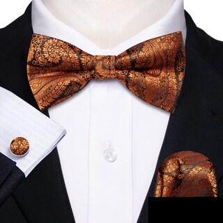 Foto 3 | Foto 3 | Conjunto De Corbata De Moño Barry.wang En Seda Negra Naranja Quemado Para Hombre - Venta Internacional.