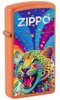 Encendedor De Bolsillo Zippo Diseño Leopardo Naranja Mate Delgado - Venta Internacional.
