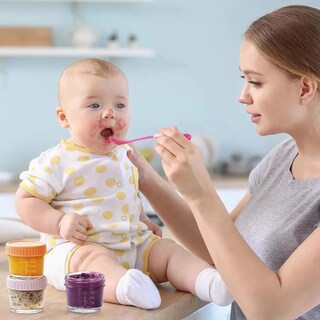 Foto 2 | Foto 2 | 2 Frascos De Vidrio 4 Oz Recipientes Para Papillas De Bebé Modelo Azul