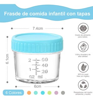 Foto 3 | Foto 3 | 2 Frascos De Vidrio 4 Oz Recipientes Para Papillas De Bebé Modelo Azul