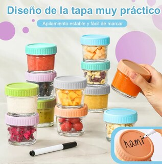 Foto 4 | Foto 4 | 2 Frascos De Vidrio 4 Oz Recipientes Para Papillas De Bebé Modelo Azul