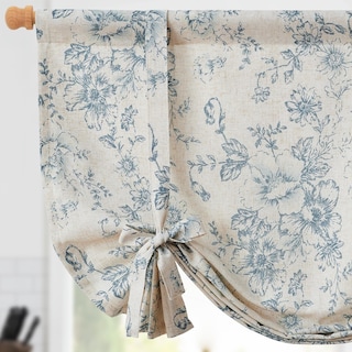 Foto 1 | Foto 1 | Cortina De Cenefa Jinchan Floral De Lino 42x110 Cm Azul Sobre Beige - Venta Internacional.