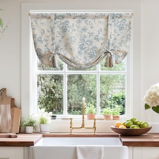 Foto 2 | Foto 2 | Cortina De Cenefa Jinchan Floral De Lino 42x110 Cm Azul Sobre Beige - Venta Internacional.