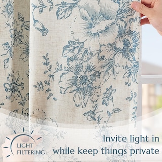 Foto 3 | Foto 3 | Cortina De Cenefa Jinchan Floral De Lino 42x110 Cm Azul Sobre Beige - Venta Internacional.