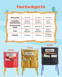 Foto 6 | Foto 6 | Bolsillos Para Sillas Vevor Para Aula Paquete De 12 Unidades 45 X 50 Cm Color Negro - Venta Internacional.