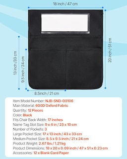 Foto 7 | Foto 7 | Bolsillos Para Sillas Vevor Para Aula Paquete De 12 Unidades 45 X 50 Cm Color Negro - Venta Internacional.