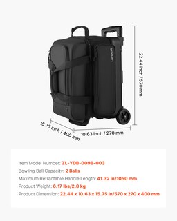 Foto 7 | Foto 7 | Bolso Para Bolas De Boliche Vevor Con Doble Rodillo Para 2 Bolas Con Ruedas Y Asa - Venta Internacional.