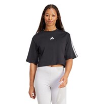 Playera Holgada De Algodón Essentials 3 franjas Adidas Negro Mujer