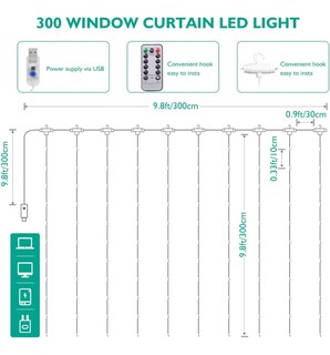 Foto 3 | Foto 3 | Par Cortinas Serie Luces Belug 300 Led Decorativas Usb 3x3m 2 Piezas