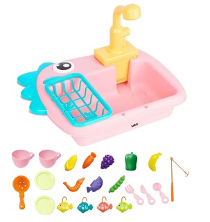 Foto 1 | Foto 1 | Juego Lab.g De Cocina Infantil Con Fregadero Eléctrico 24 Pcs Rosa