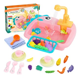 Foto 3 | Foto 3 | Juego Lab.g De Cocina Infantil Con Fregadero Eléctrico 24 Pcs Rosa