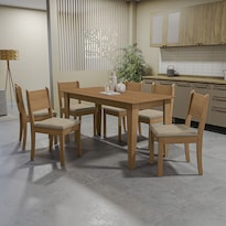 Juego Comedor Kappesberg 1.6m Con 6 Sillas Cora Canela/beige