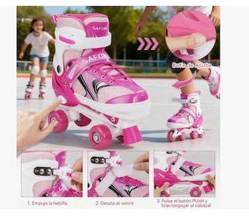 Foto 4 | Foto 4 | Patines De 4 Ruedas Ajustables Para Niñas Rosa
