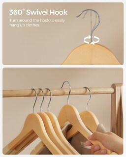 Foto 6 | Foto 6 | Perchas De Madera Songmics Con Superficie De Terciopelo Juego De 20 Unidades Color Natural - Venta Internacional.