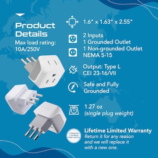 Foto 7 | Foto 7 | Adaptador De Enchufe De Viaje Ceptics Italia Chile Tipo L Paquete De 3 Ct-12a - Venta Internacional.