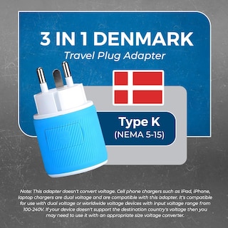 Foto 6 | Foto 6 | Adaptador De Enchufe De Viaje Orei Dinamarca Tipo K Con Doble Usb - Ee. Uu. - Venta Internacional.