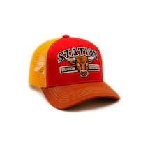 Gorra Camionera Station Bull Knite Malla Visera Roja Curva