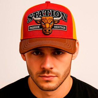 Foto 5 | Foto 5 | Gorra Camionera Station Bull Knite Malla Visera Roja Curva