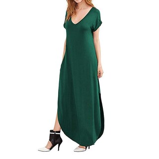 Foto 1 | Foto 1 | Vestido A Juego Con Cuello En V Casual Holgado Manga Corta Maxi Con Bolsillo - Venta Internacional.