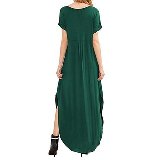 Foto 3 | Foto 3 | Vestido A Juego Con Cuello En V Casual Holgado Manga Corta Maxi Con Bolsillo - Venta Internacional.