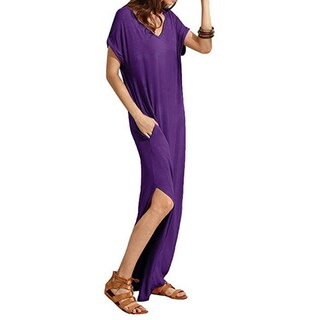 Foto 2 | Foto 2 | Vestido A Juego Con Cuello En V Casual Holgado Manga Corta Maxi Con Bolsillo - Venta Internacional.